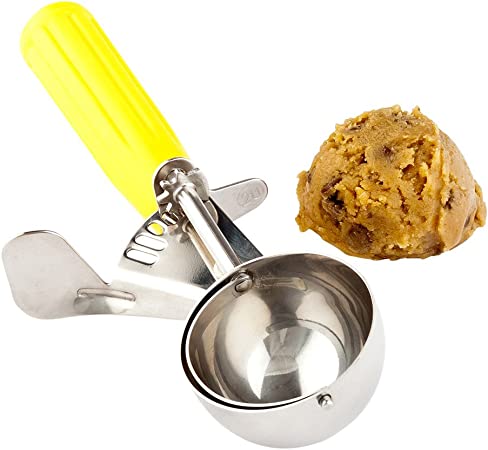 #20 (2 oz) Disher, Scoop, Food Scoop, Ice Cream Scoop, Portion Control - Yellow Handle, Stainless Steel, Met Lux - 1ct Box - Restaurantware