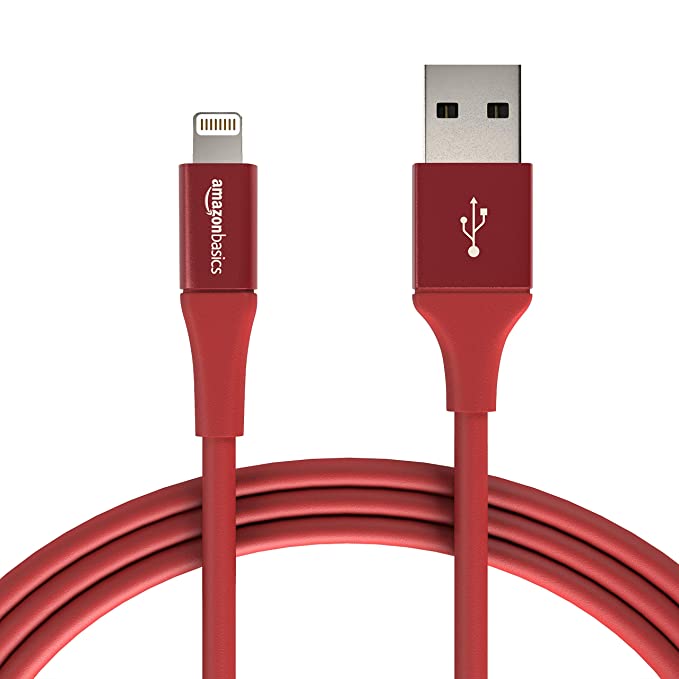 AmazonBasics Apple Certified Lightning to USB Charge and Sync Extra Tough Cable, 6 Feet (1.8 Meters) - Red