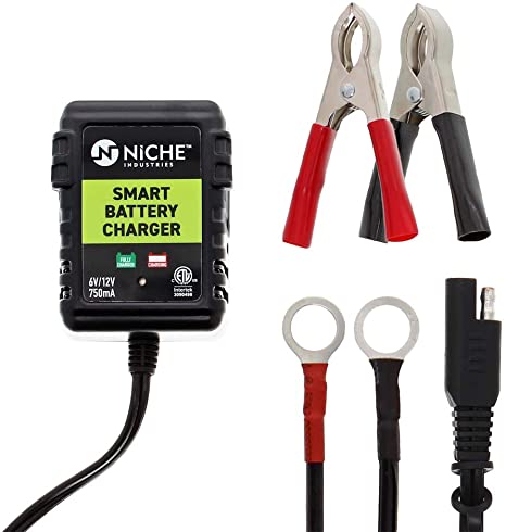 NICHE Charger Automatic Smart Battery Maintainer 12V 0.75A Trickle Tender for Motorcycle UTV ATV Boat Snowmobile Car Truck Lawn Mower