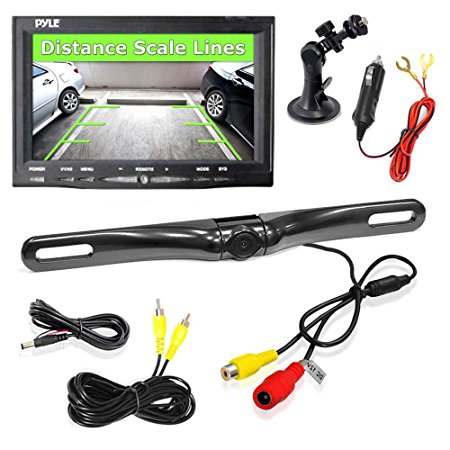 Pyle Car Backup Camera Rearview Mirror Screen | Reverse Parking Sensor | HD 7" LCD Screen Monitor | Distance Scale Line | Waterproof | Night Vision | 170 Wide Angle Lens | Swivel Angle Adjustable Cam