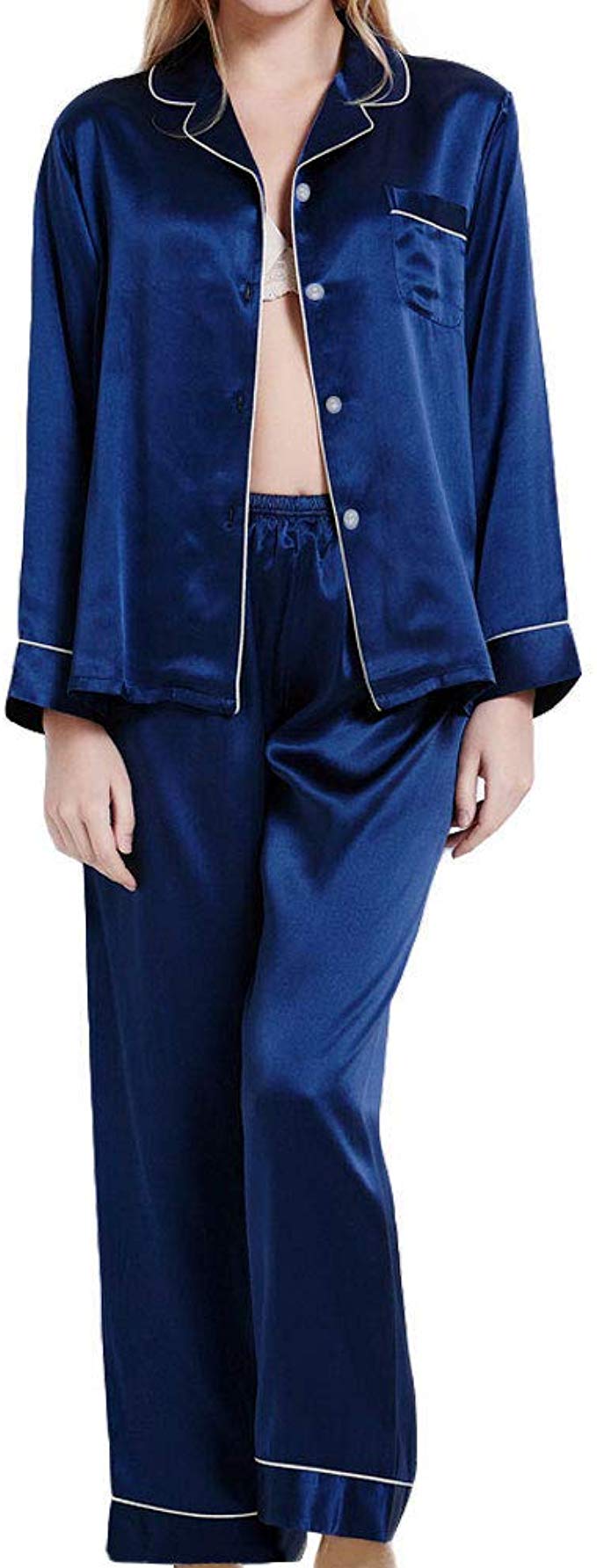 NANJUN Women's Satin Pajamas Sleepwear Long and Short Button-Down Pj Set