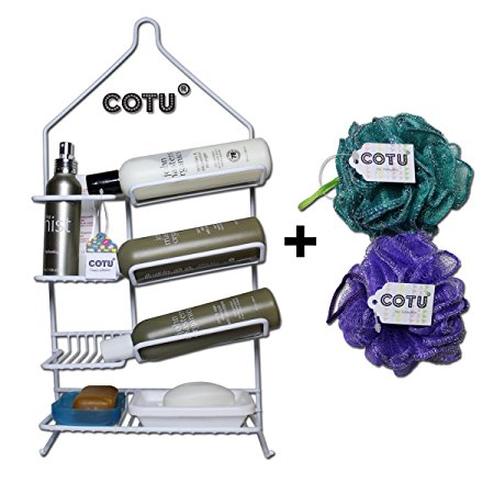 COTU ® Gravity Powered Shower Caddy w Slant Shelves   2 COTU ® Bath Sponge Combo