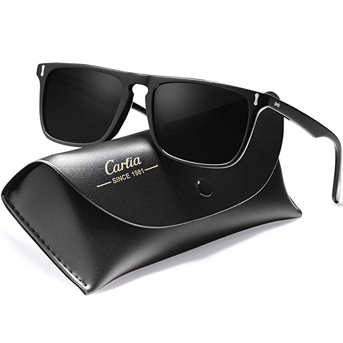 Carfia Vintage Polarized Sunglasses for Men, 100% UV400 Protection Acetate Frame