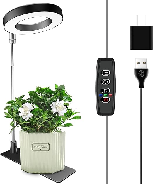 Aokrean Plant Grow Lights, Full Spectrum Grow Lights for Indoor Plants, Height Adjustable Grow Lamp with Base, 3 Optional Spectrums, 3/9/12Hrs, 10 Brightness, Ideal for Small Plants, 1 Pack