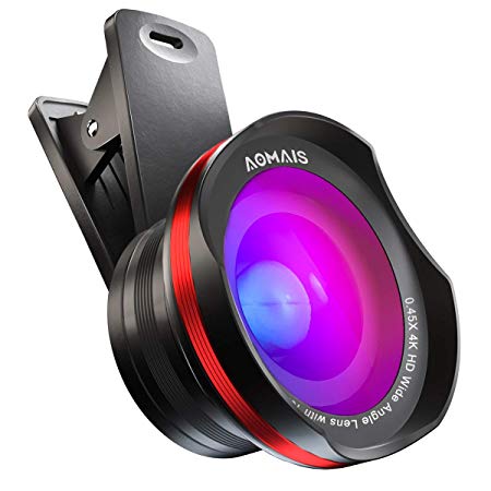 Phone Camera Lens, AOMAIS Pro Camera Lens Kit Compatible with iPhone/Samsung/Google Pixel etc, Macro and Wide Angle Lens with LED Light, Quick-Release Lanyard & Travel Case