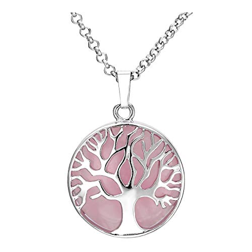 Jovivi Silver Tree of Life Amethyst/Rose Quartz/Clear Crystal Healing Chakra Gemstones Reiki Pendant Necklace