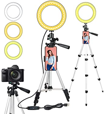 ODOM 6'' Selfie Ring Light with Stand for Cell Phone – Dimmable LED Camera Makeup Light for YouTube Tiktok Video Vlog Live Streaming – 3 Light Mode 9 Brightness Levels Ringlight for iPhone Android