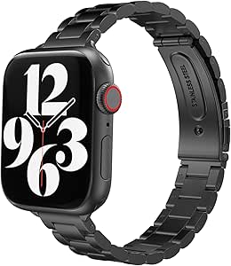 MoKo Thin Band Compatible with Apple Watch 38mm 40mm 41mm, Slim Stainless Steel Wristband Metal Replacement Adjustable Strap for iWatch SE SE2 Series 9 8 7 6 5 4 3 2 1, Black