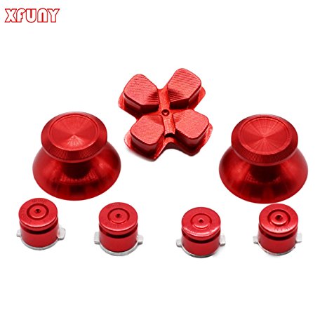XFUNY® Metal Bullet Buttons ABXY Buttons   Thumbsticks Thumb Grip and Chrome D-pad for Sony PS4 DualShock 4 Controller Mod Kit (Red)