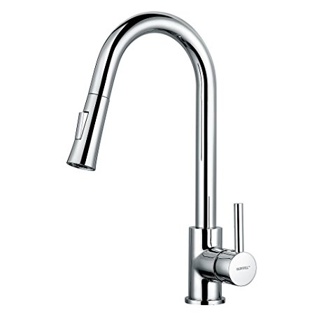 GAINWELL High Arch Kitchen Sink Faucet with Pull Out Sprayer Solid Brass Chrome