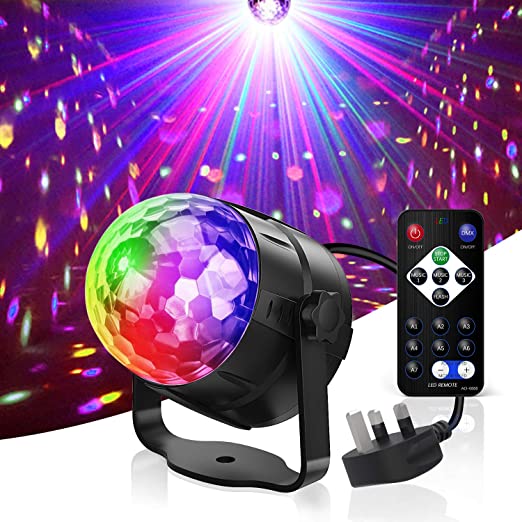 Disco Lights, Gvoo Sound Activated DJ Party Lights Rotating Ball Lights 5W 7 Modes RGB LED Stage Lights with Remote Control for Home Holidays Dance Parties Birthday and Christmas