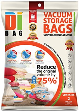 DIBAG ® 2 Space Saver Vacuum Storage Bags - Premium Travel Space Bags - Bag Size: Jumbo Cube 100 X 80 X 32cm - Double Sealed Compression Plastic Bags For Clothing Storage, Bedding & Packing