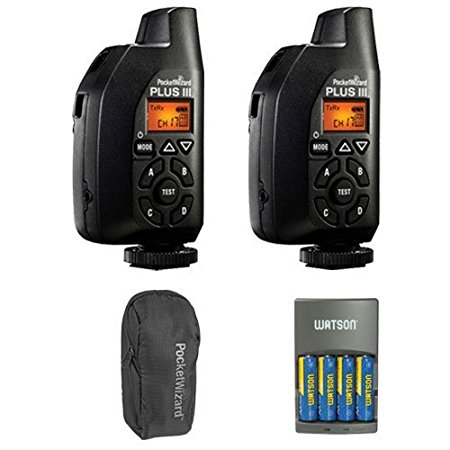 PocketWizard 801-130 Plus III Transceiver 2 Pack With Case and 4-Hour Rapid Charger with 4 AA NiMH Rechargeable Batteries Bundle