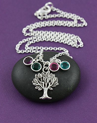 Family Tree Necklace – DII - Grandma Mommy Gift – Mother's Day - Handstamped Handmade Jewelry – 3/4 Inch 19MM Silver Charm – Choose Birthstone Colors – Fast 1 Day Shipping