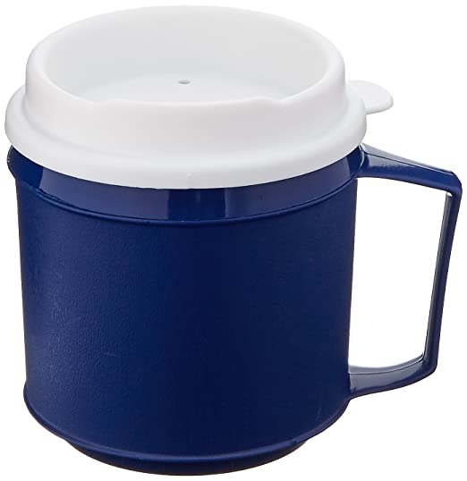 Sammons Preston - 19777 Insulated Mug with Tumbler Lid, Durable Container for Hot and Cold Liquid Beverages, Tea, Smoothies, 8 oz Blue Travel Coffee Cup with Lid for Elderly, Disabled, Handicapped, Weak Grip