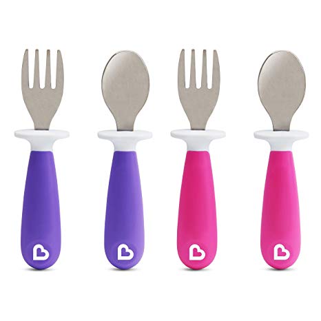 Munchkin Raise 4 Pack Toddler Fork and Spoon, Pink/Purple, 12