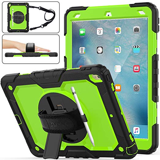 iPad Air 3 Case 2019, SEYMAC Stock [Full-Body] Drop Proof &Shockproof Hybrid Armor Case with 360 Rotating Stand [Pencil Holder] Hand Strap for iPad Air 3 10.5" 2019/iPad Pro 10.5" 2017(Green Black)