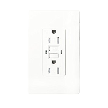 GFCI 15A TR WR Wall Outlet - LASOCKETS 15 Amp 125 Volt Tamper Resistant Socket For Standard Wall Receptacle Outlet, Residential Grade, Grounding, with Wall Plates, UL Listed (1 Pack)