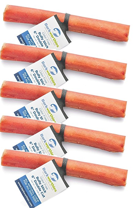 (5 Pack) Barkworthies Bully Stick Odor-Free Double Cut 6" each