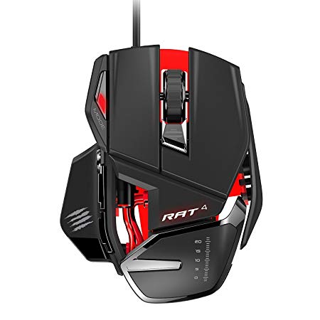 Mad Catz RAT4 Wired Optical USB LED RGB Mouse with 9 Programmable Buttons, Adjustable - Black
