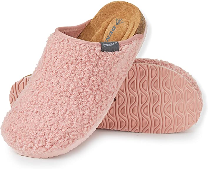Dunlop House Slippers for Women, Memory Foam Slip On Shoes for Womens, Fluffy Sheepskin Mule for Ladies, Size 3-8, Comfy Rubber Insoles Mules, Novelty Gifts