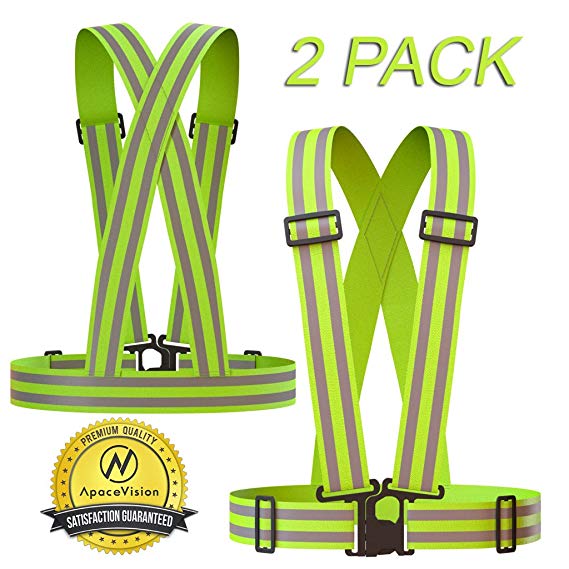 Reflective Vest (2 Pack) | Lightweight, Adjustable & Elastic | Safety & High Visibility for Running, Jogging, Walking, Cycling | Fits over Outdoor Clothing - Motorcycle Jacket/Running Gear/Shirt