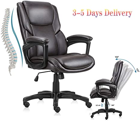 Komene Big and Tall Leather Office Chair Desk Chair Ergonomic Computer Chair High Back PU Executive Chair for Lower Back Pain Swivel Chair for Women Men Adults,Grey