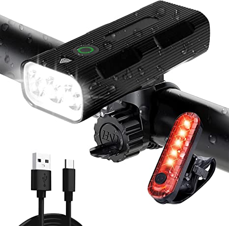 Bike Lights, Bicycle Light Accessories for Night Riding, 1200 Lumen 3 LED Super Bright Headlight-Taillight Combinations, USB Rechargeable Rainproof with Power Bank Function, 5 Light Modes, IPX5 Waterproof, Aluminum Alloy shell