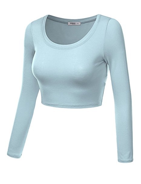 J.TOMSON Women’s Basic Solid Color Stretchy Slim Fit Long-sleeve Crop Top