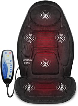 Snailax Memory Foam Massage Seat Cushion - Back Massager with Heat,6 Vibration Massage Nodes & 3 Heating Pad, Massage Chair Pad for Home Office Chair