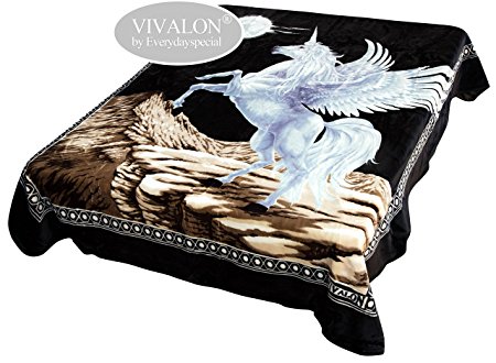 VIVALON Ultra Silky Soft Heavy Duty Quality Korean Mink Printed Black Unicorn Reversible Blanket King Size