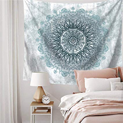 Indusleaf Psychedelic Mandala Tapestry Wall Hanging - Bohemian Living Room Wall Decor for Women Girls,Blue and Teal Boho Medallion Tapestry for Room (Blue, L(5979inch))