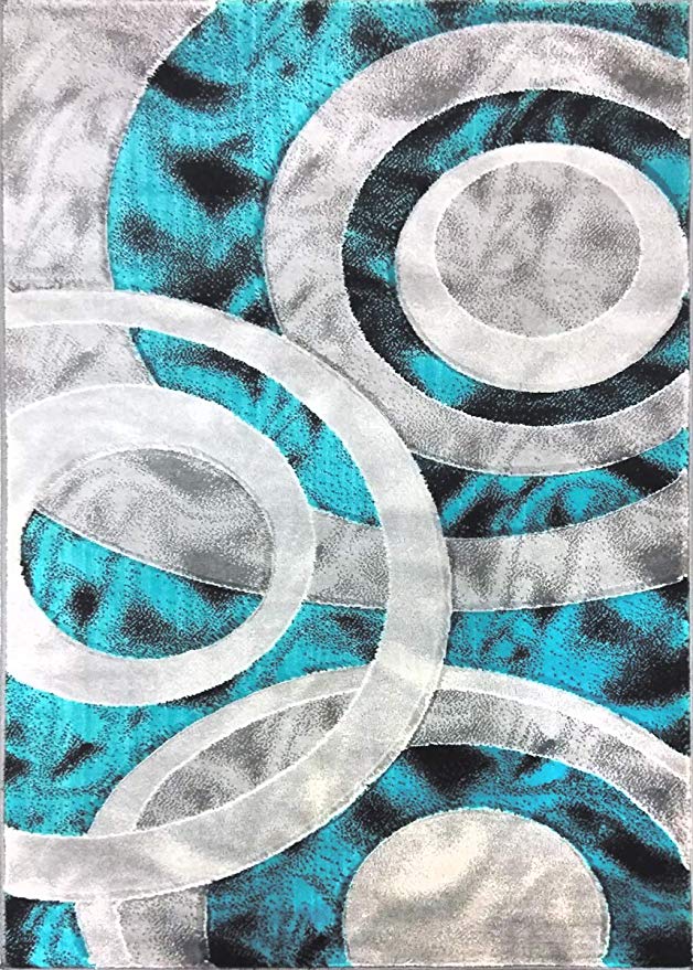 ADGO Atlantic Collection Modern Contemporary Abstract Geometric Circles Squares Swirls Living Dining Room Area Rug (6' x 9', AK05 - Turquoise Grey)