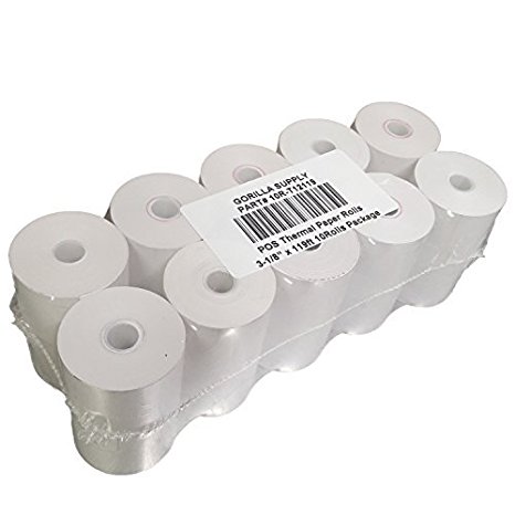 Gorilla Supply 3-1/8 X 119' 1-ply Thermal Paper Rolls Sealed Pack of 10 Rolls for First Data Fd100 Fd200 Fd300 Hypercom T77