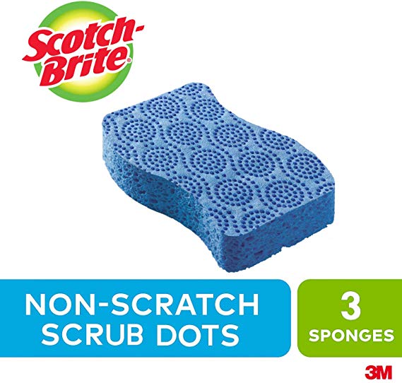 Scotch-Brite Scrub Sponge, 3 Pack, Non Scratch Scrub Dots, Multipurpose, Rinses Clean, Dish Scrubber