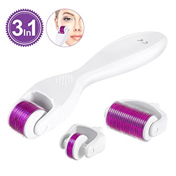 TinkSky Derma Roller Set 3-In-1 Micro Needle Roller with 3 Roller Sizes, Used for Reducing Acne Scars, Fine Wrinkles, Stretch Marks and More