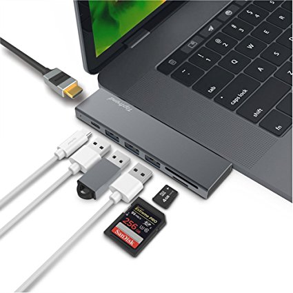 Toptrend USB Type C Hub Pass-Through Charging Thunderbolt 3 Dongle with 40Gbps Thunderbolt 3, HDMI, SD/TF Card Reader & 3 USB 3.0 for New 13'' & 15'' MacBook Pro 2016 and 2017