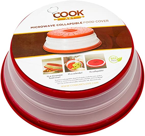 CookArt Strainer Collapsible Colander Microwave Plate Food Cover, Red