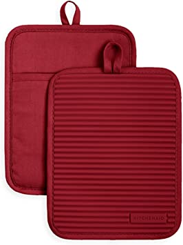 KitchenAid Ribbed Soft Silicone Pot Holder Set, Smoked Paprika