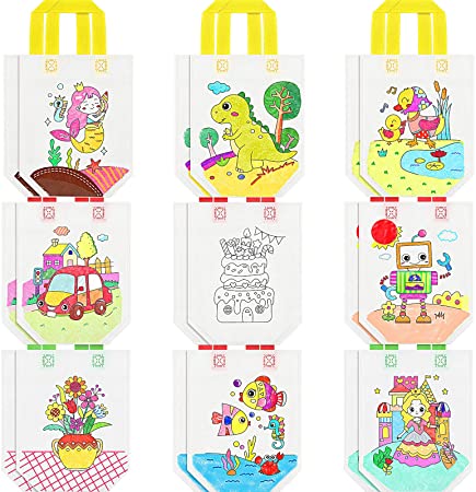 18 Pieces Coloring Goodie Bags Reusable Party Favor Bags Graffiti Goodie Bags Color Your Own Art Goodie Bags for Birthday Party Celebration Tea Party Wedding DIY Crafts