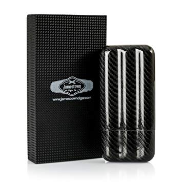 Jamestown Cigar Monte Carlo Carbon Fiber Travel Cigar Case - Premium, Genuine Carbon Fiber Construction - Durable, Sleek and Compact Design - Adjustable Length Holds Up to 3 Full Size Cigars