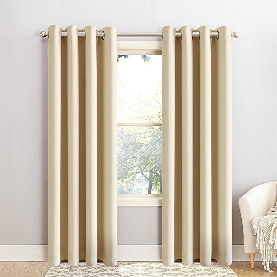 BLC 2 Panels Thermal Insulated Solid Grommet 52-Inch-by-84-Inch Blackout Curtains, Beige