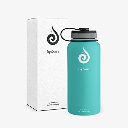 Hydrate Stainless Steel 32 oz Water Bottle. Double Wall insulated. BPA Free.