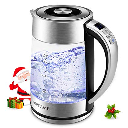 Glass Electric Kettle Water Heater Temperature Control, 1.7L Fast Boiling Water Kettle with LED DISPLAY,KEEP WARM,QUICK BIOL,BPA-Free(Boil-Dry Protection/Auto Shut-Off) by TOPCAMP