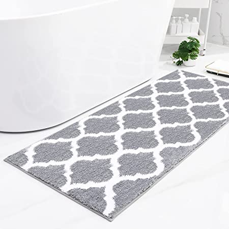 Olanly Luxury Bathroom Rug Mat, Soft and Absorbent Microfiber Bath Rugs, Non-Slip Shaggy Bath Carpet, Machine Wash Dry, Bath Mats for Bathroom Floor, Tub and Shower, 20x59, Grey