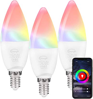Smart WiFi LED Light Bulbs E12 Candelabra, 5W Color Changing Bulb, Dimmable RGB Candle Light Bulb Decorative, Smart Chandelier Lighting Work with Alexa Google Home for Home Room Decor(3 Pack)