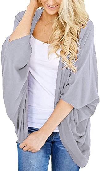 BB&KK Women's Lightweight Cotton Kimono Cardigans 3/4 Batwing Sleeve Solid Colors