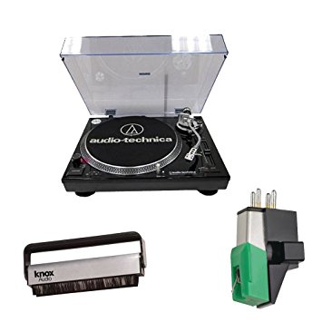 Audio Technica AT-LP120-USB Direct-Drive Professional Turntable (Black) w/ Knox Carbon Fiber Brush Cleaner & Additional AT95E Cartridge