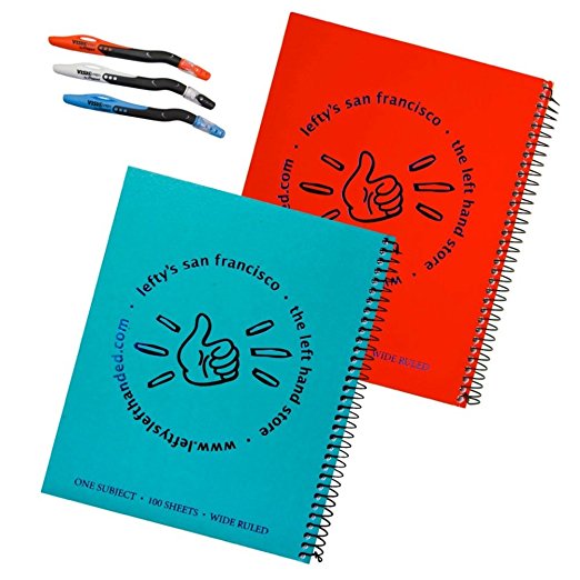 2 Lefty's Circle Logo Wide Ruled Notebooks Plus 3 Left-handed Visio Pens, Assorted Colors