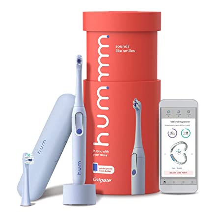 hum by Colgate Smart Electric Toothbrush Kit, Rechargeable Sonic Toothbrush with Travel Case, Blue